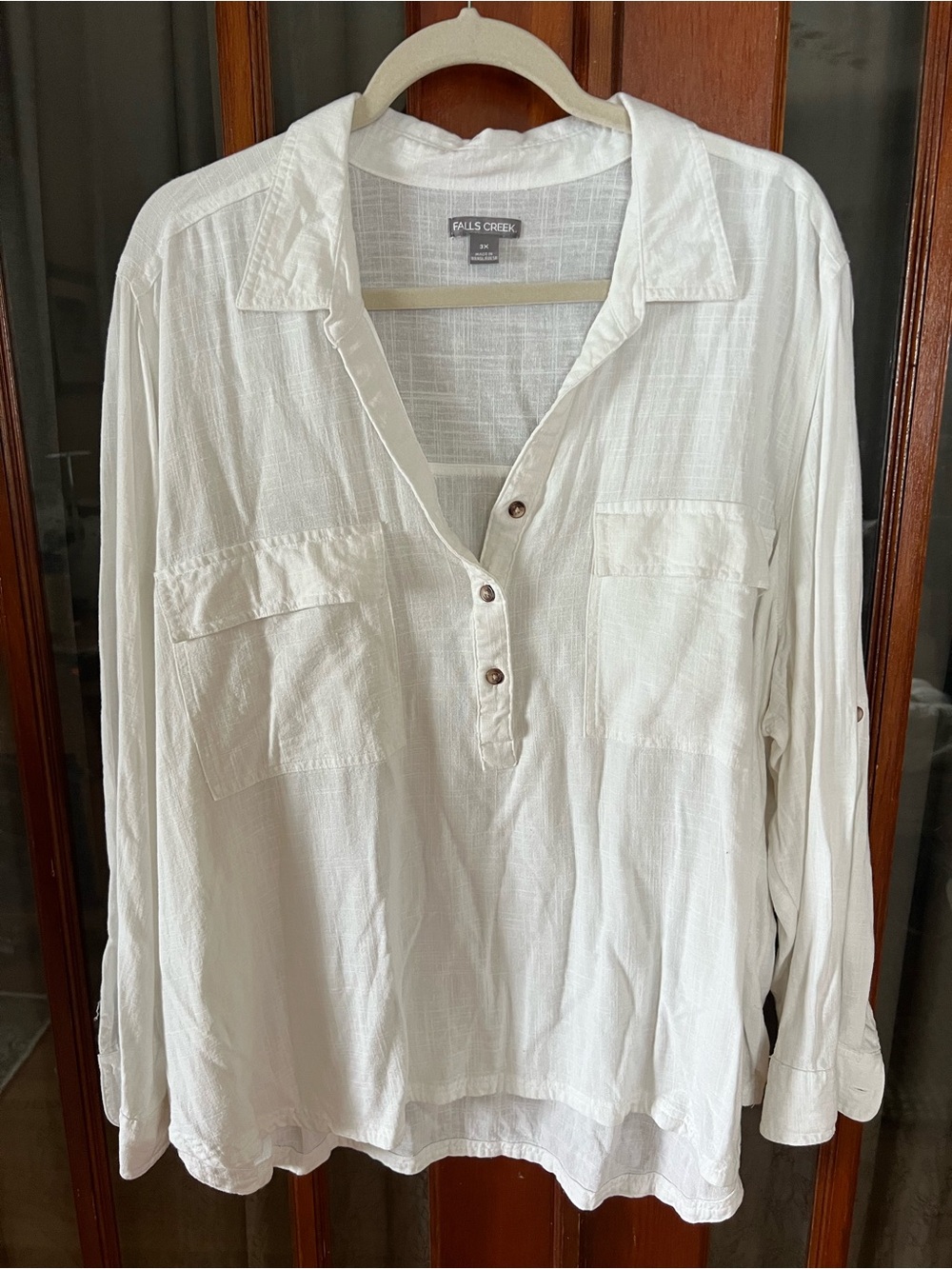 Falls Creek White Button-Front Long Sleeve Top